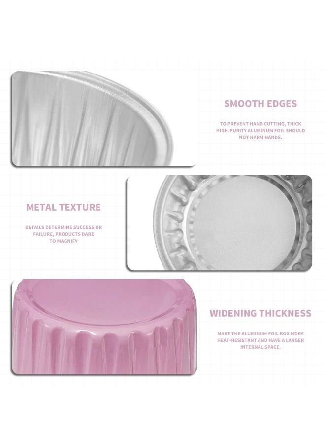 YOIYINI Valentine's Day 50Pcs Mini Aluminum Foil Cupcake,5oz Baking Cups with Lids,Mini Cake Pans Disposable,Loaf Pans with Lids,Disposable Ramekins,Tin Cups Containers for Cupcake,Pudding,Muffin (50, Pink) - Image 3