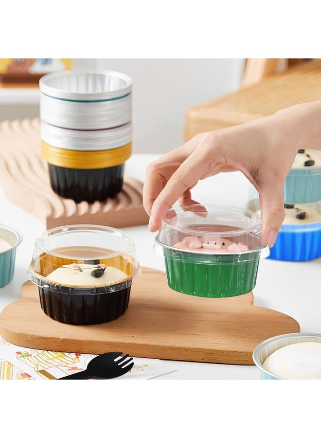 YOIYINI Valentine's Day 50Pcs Mini Aluminum Foil Cupcake,5oz Baking Cups with Lids,Mini Cake Pans Disposable,Loaf Pans with Lids,Disposable Ramekins,Tin Cups Containers for Cupcake,Pudding,Muffin (50, Pink) - Image 4