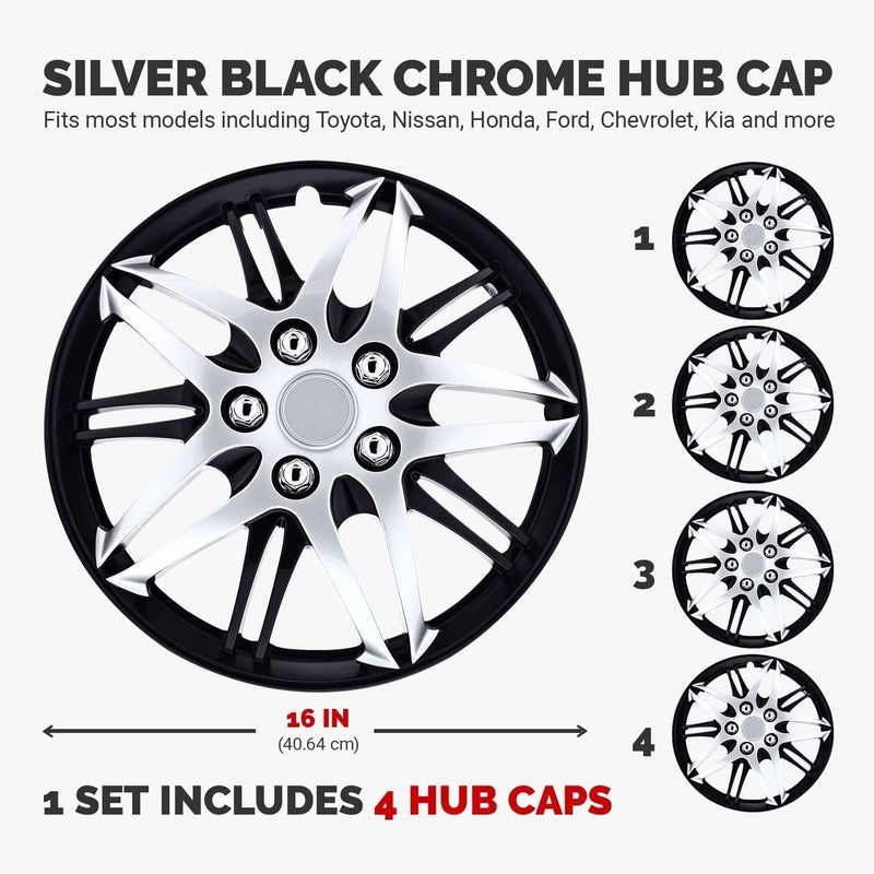 Pilot Automotive WH544-16C-BLK-AM 16 Inch Formula Performance Series Black & Chrome Universal Hubcap Wheel Covers - Set of 4 - Image 2