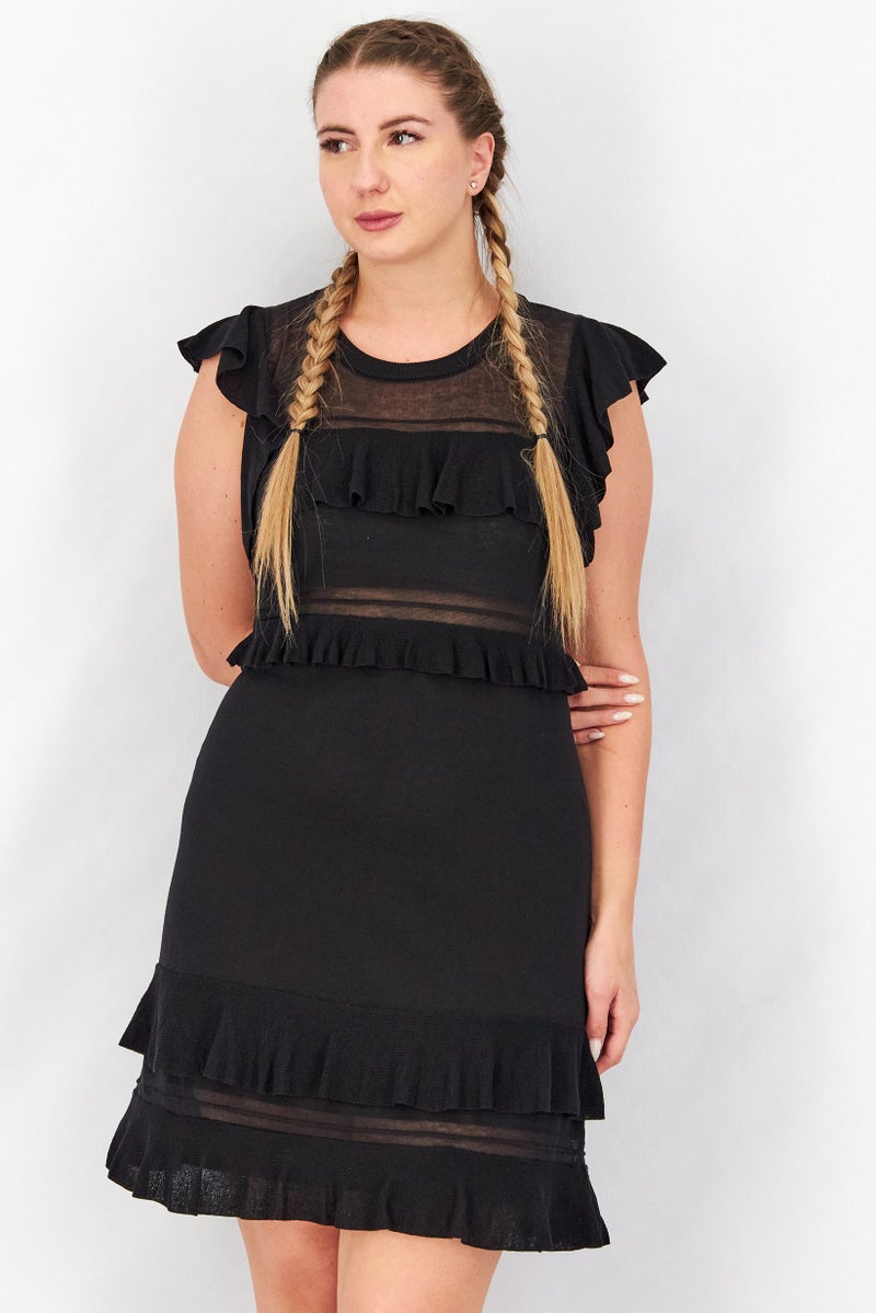 TWINSET Women Ruffled Detail Mini Casual Dress, Black - Image 1