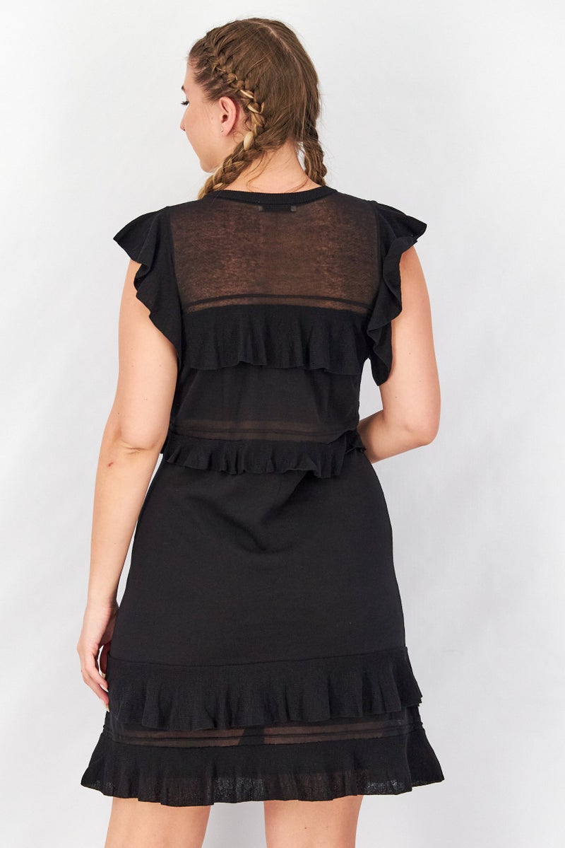 TWINSET Women Ruffled Detail Mini Casual Dress, Black - Image 3