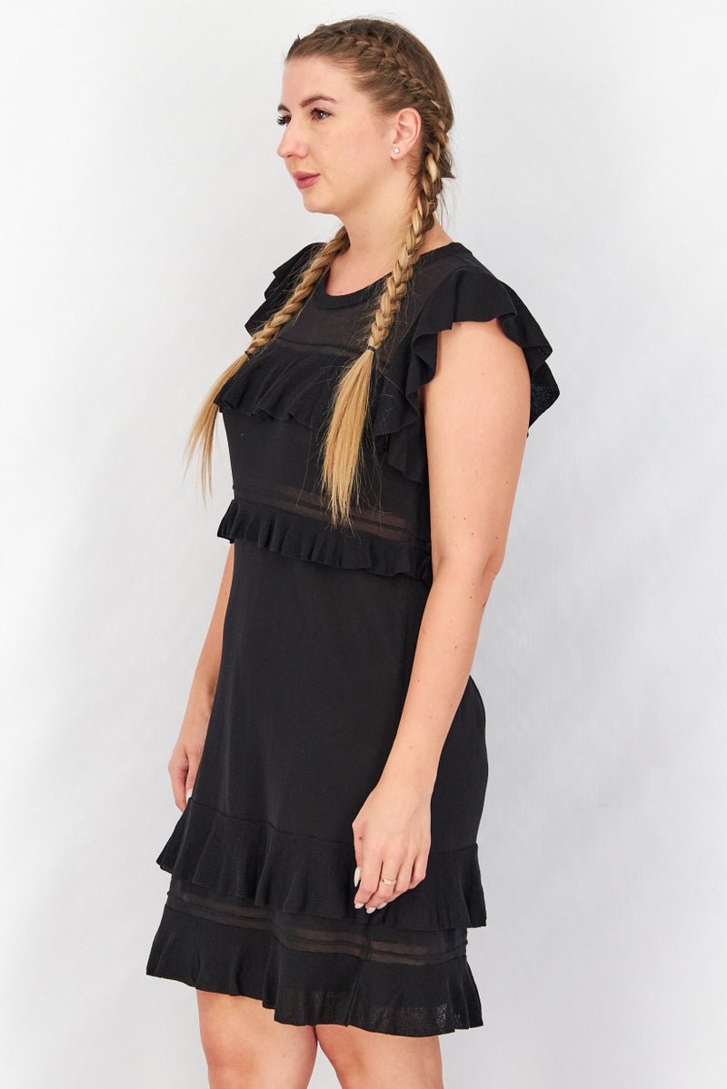 TWINSET Women Ruffled Detail Mini Casual Dress, Black - Image 4