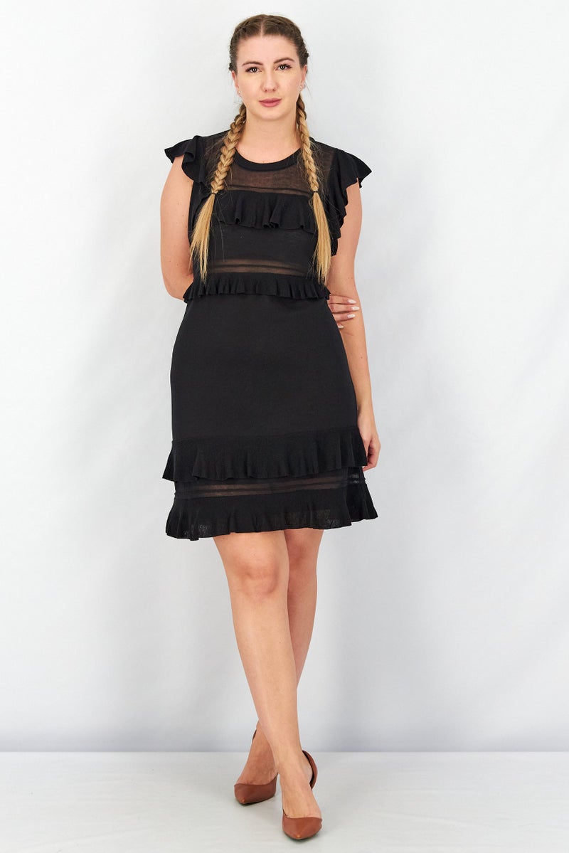 TWINSET Women Ruffled Detail Mini Casual Dress, Black - Image 2
