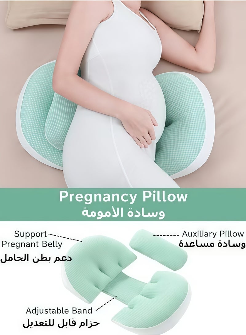 Allieuka Pregnancy Pillow,Maternity Support Pillow,Body Pillow,Pregnancy Pillow for Sleeping,Waist Protector + Auxiliary Pillow,Adjustable Width,Ergonomic Shape,Memory Foam Effect,Supports Belly Without Sagging,Removable Washable Cover,Comfort and Back Relief,Supports Back, Legs, Abdomen, And Buttocks Of Pregnant Women(Green) - Image 1