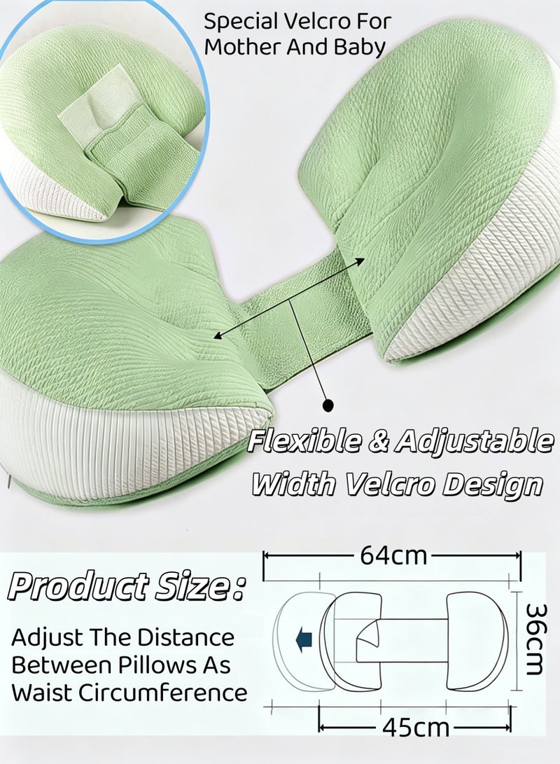 Allieuka Pregnancy Pillow,Maternity Support Pillow,Body Pillow,Pregnancy Pillow for Sleeping,Waist Protector + Auxiliary Pillow,Adjustable Width,Ergonomic Shape,Memory Foam Effect,Supports Belly Without Sagging,Removable Washable Cover,Comfort and Back Relief,Supports Back, Legs, Abdomen, And Buttocks Of Pregnant Women(Green) - Image 2