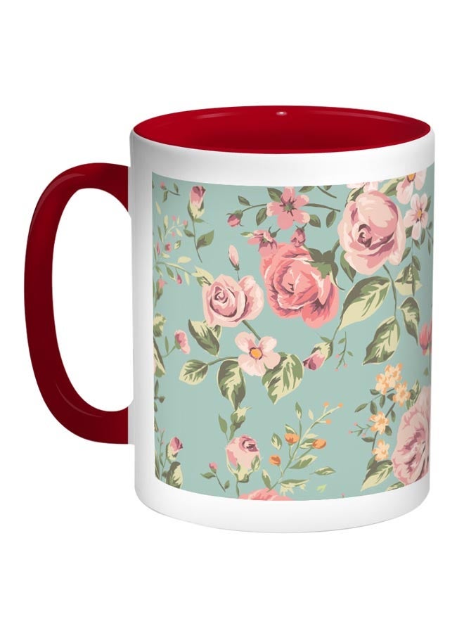 RYN Open Roses Printed Coffee Mug Red/White/Blue 11ounce