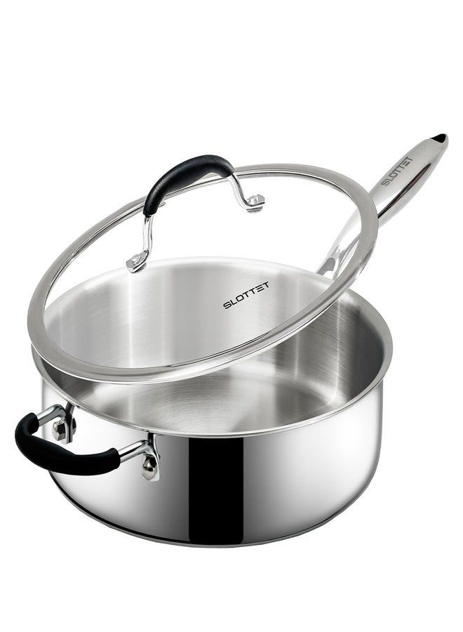 SLOTTET Tri-Ply Stainless Steel Saute Pan with Lid, 5 Quart Deep Sauté Pan with Stay Cool Handle,11.5 Inch Frying Pan,Dishwasher and Oven Safe,Induction Stainless Steel Cookware - Image 1