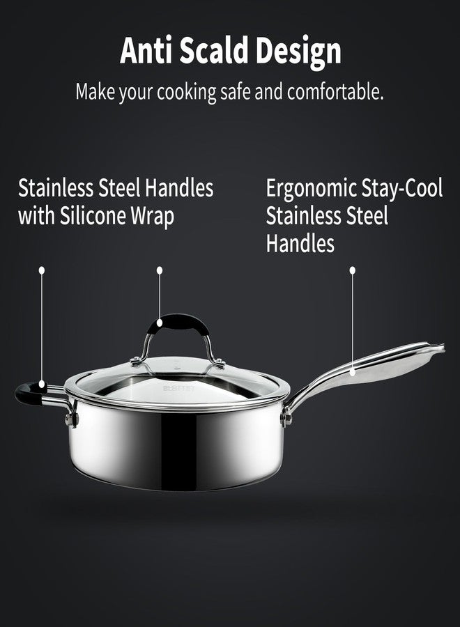 SLOTTET Tri-Ply Stainless Steel Saute Pan with Lid, 5 Quart Deep Sauté Pan with Stay Cool Handle,11.5 Inch Frying Pan,Dishwasher and Oven Safe,Induction Stainless Steel Cookware - Image 5