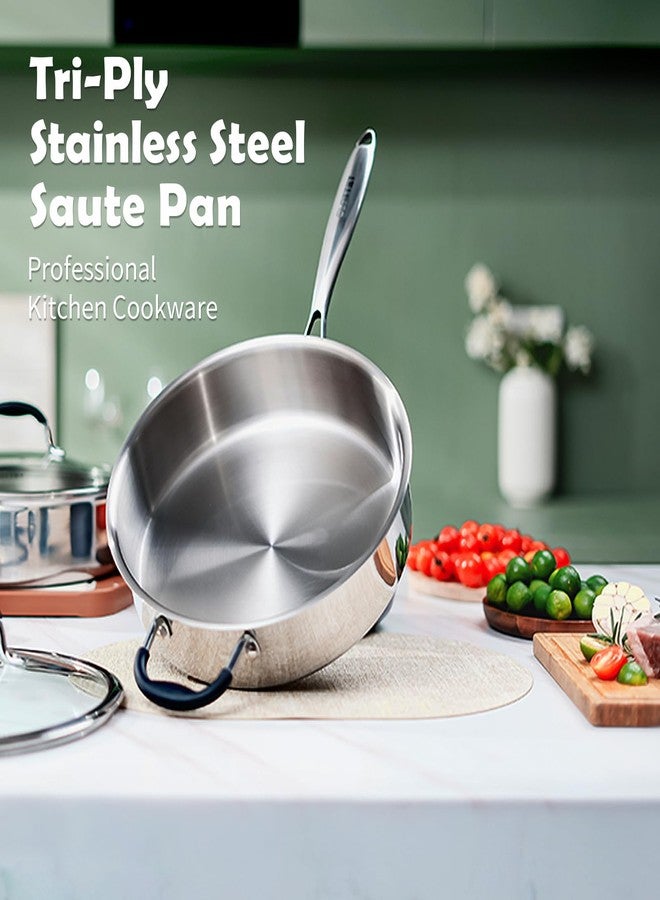 SLOTTET Tri-Ply Stainless Steel Saute Pan with Lid, 5 Quart Deep Sauté Pan with Stay Cool Handle,11.5 Inch Frying Pan,Dishwasher and Oven Safe,Induction Stainless Steel Cookware - Image 2