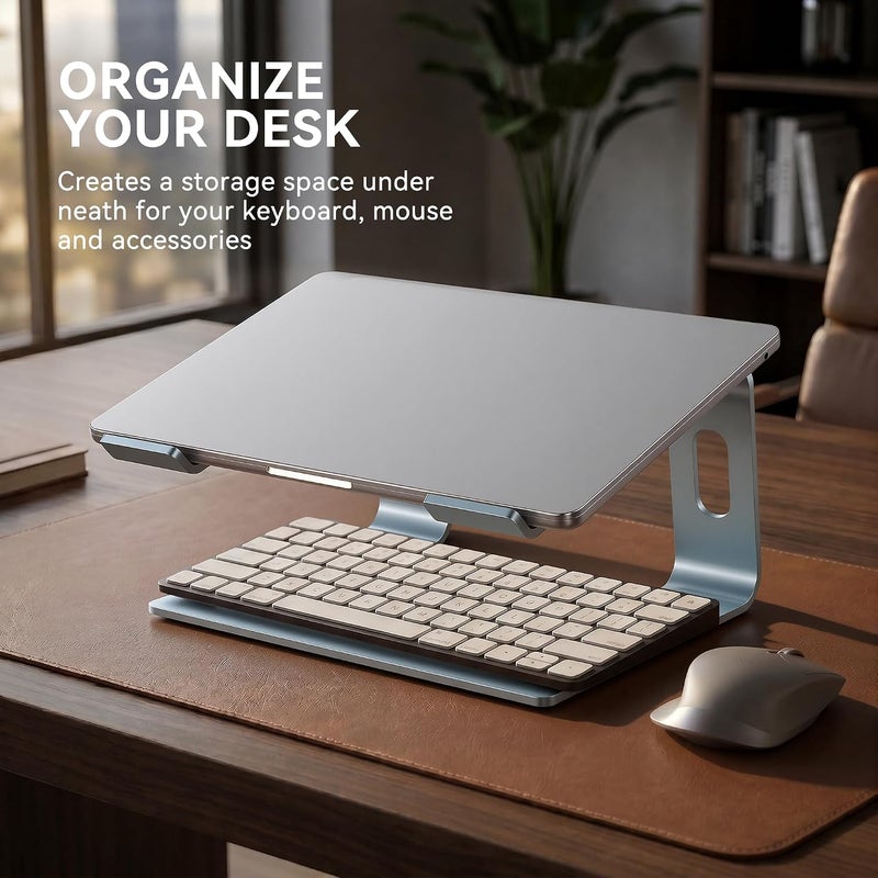 SOUNDANCE Laptop Stand, Aluminum Computer Riser, Ergonomic Laptops Elevator for Desk, Metal Holder Compatible with 10 to 15.6 Inches Notebook Computer, Aquamarine - Image 4