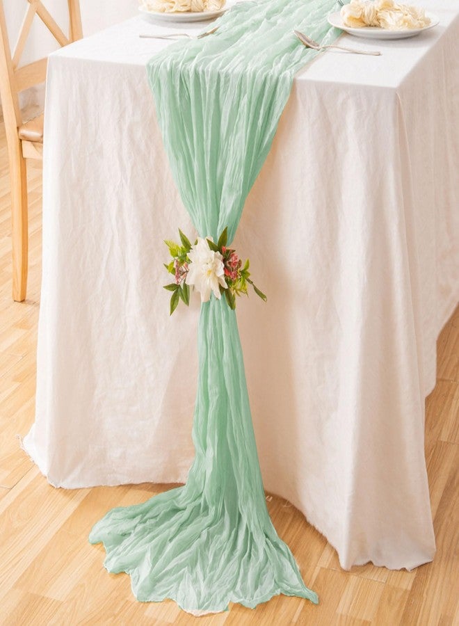JOYIT 1 Pack Sage Green Cheesecloth Table Runner 35" x 120" – Boho Table Runner Set for Wedding, Birthday, and Party Decor, Romantic Gauze Table Runner for Rustic and Elegant Tablescapes (Sage Green) - Image 5