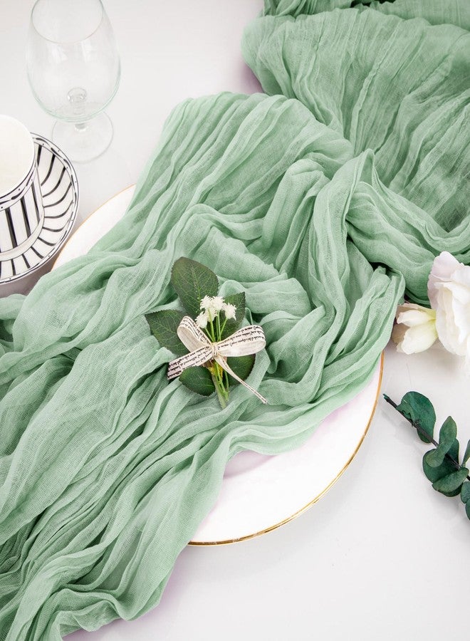 JOYIT 1 Pack Sage Green Cheesecloth Table Runner 35" x 120" – Boho Table Runner Set for Wedding, Birthday, and Party Decor, Romantic Gauze Table Runner for Rustic and Elegant Tablescapes (Sage Green) - Image 3