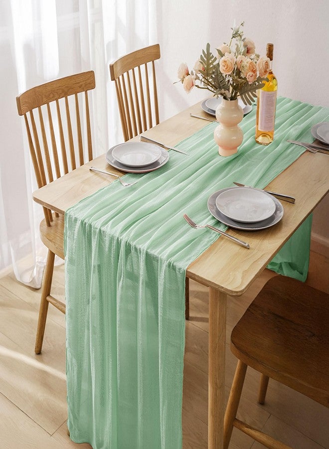 JOYIT 1 Pack Sage Green Cheesecloth Table Runner 35" x 120" – Boho Table Runner Set for Wedding, Birthday, and Party Decor, Romantic Gauze Table Runner for Rustic and Elegant Tablescapes (Sage Green) - Image 4
