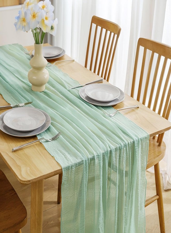JOYIT 1 Pack Sage Green Cheesecloth Table Runner 35" x 120" – Boho Table Runner Set for Wedding, Birthday, and Party Decor, Romantic Gauze Table Runner for Rustic and Elegant Tablescapes (Sage Green) - Image 1