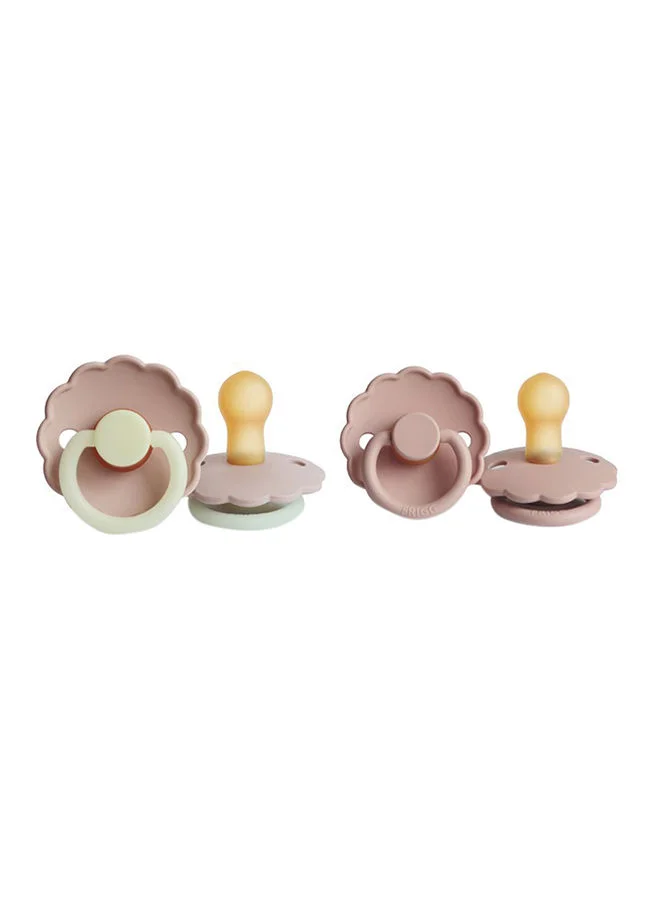 FRIGG Pack Of 2 Daisy Latex Baby Pacifier 0-6M, Blush Night/Blush - Size 1
