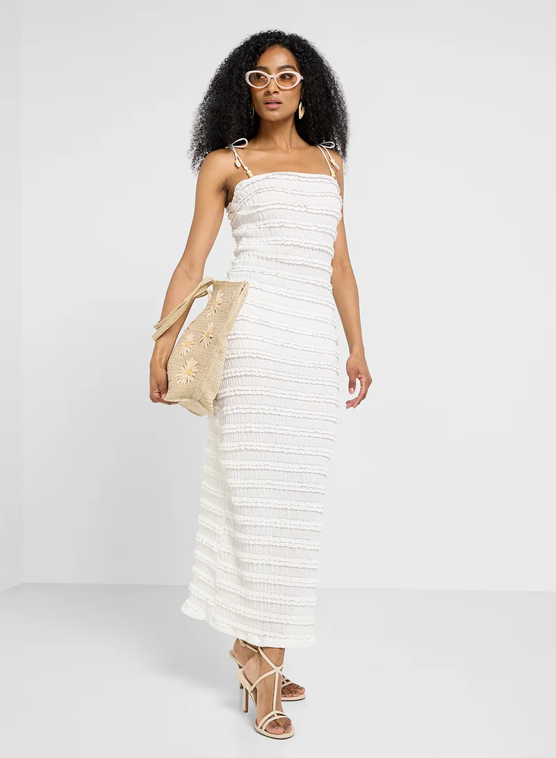 Ginger White Ruched Maxi Dress