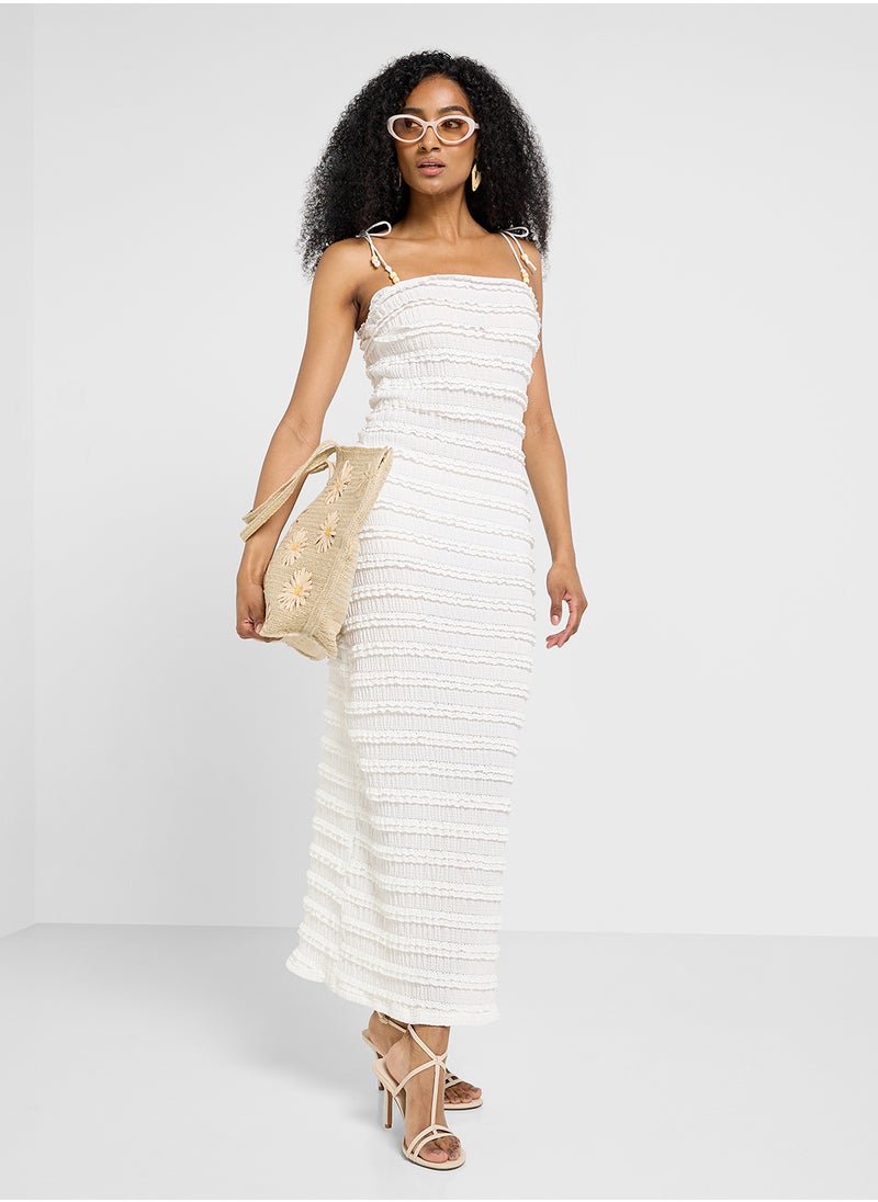 Ginger Strappy Shoulder Tie Up Shirred Bodycon Dress  - Image 4