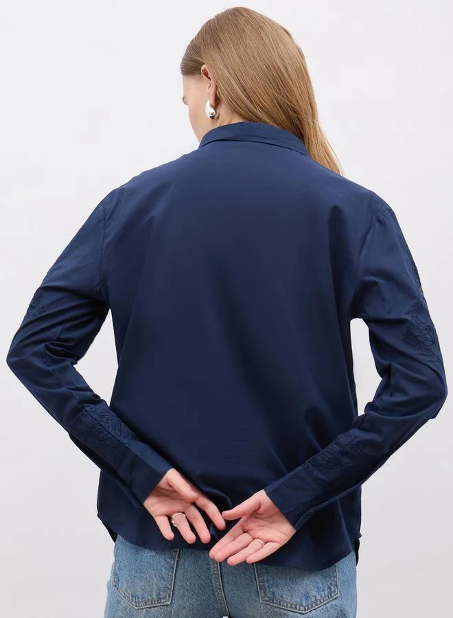 Styli Embroidered Regular Fit Spread Collar Shirt