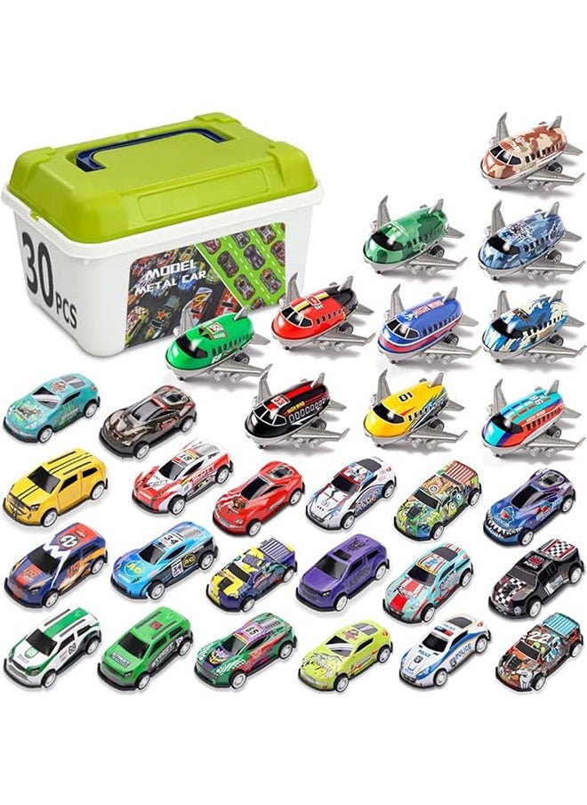 Generic - 30 Pcs Pull Back Toy Cars Airplanes with Storage Box, Alloy Mini Race Push and Pull Back Cars Planes Vehicles Toys for Kids, Party Favors Toy Cars Suitable Kids Gifts For Kids 3+ Years - Image 1