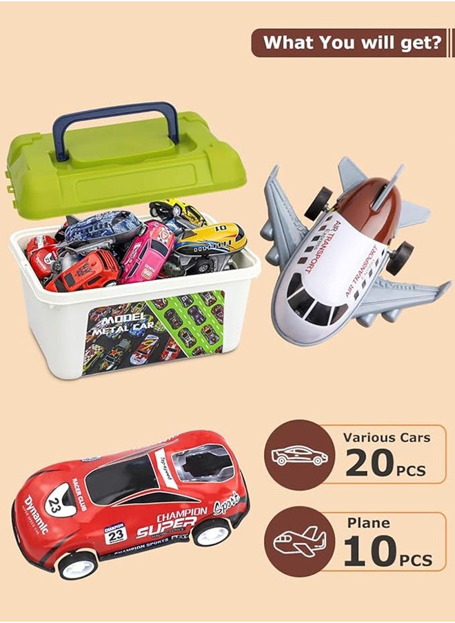Generic - 30 Pcs Pull Back Toy Cars Airplanes with Storage Box, Alloy Mini Race Push and Pull Back Cars Planes Vehicles Toys for Kids, Party Favors Toy Cars Suitable Kids Gifts For Kids 3+ Years - Image 1