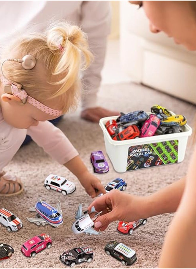 Generic - 30 Pcs Pull Back Toy Cars Airplanes with Storage Box, Alloy Mini Race Push and Pull Back Cars Planes Vehicles Toys for Kids, Party Favors Toy Cars Suitable Kids Gifts For Kids 3+ Years - Image 1