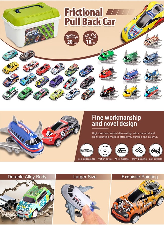 Generic - 30 Pcs Pull Back Toy Cars Airplanes with Storage Box, Alloy Mini Race Push and Pull Back Cars Planes Vehicles Toys for Kids, Party Favors Toy Cars Suitable Kids Gifts For Kids 3+ Years - Image 1