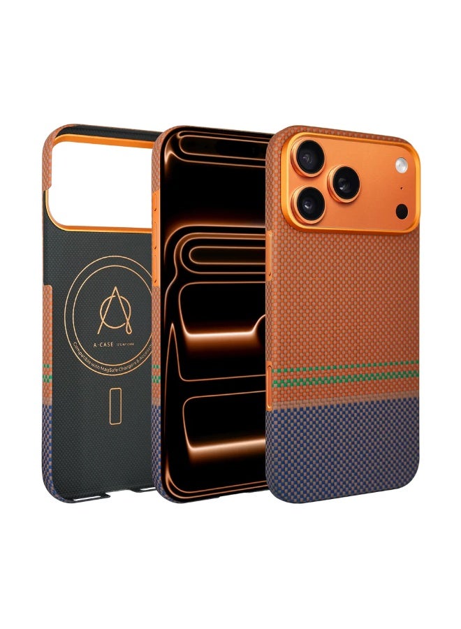 A-CASE UFUK Aramid Fiber MagSafe Case for iPhone 17 Pro Max Ultra-Slim Protective Cover, Premium Woven Aramid Fiber, Shock & Scratch Resistant, Lightweight Slim Fit – Orange - Image 1