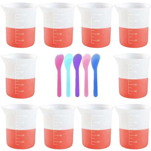 Phinicco 10 Pcs 100ml Silicone Measuring Cups, Nonstick Mixing Cups for Resin Molds, DIY Crafts - Image 1