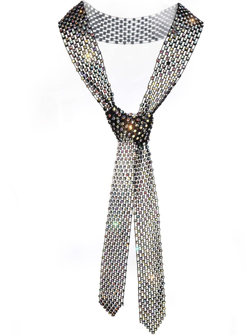 Rhinestone Neck Tie, Glittering Sparkle Long Thin Women's Scarf Necktie, Neckerchief Collar Decor - Image 1