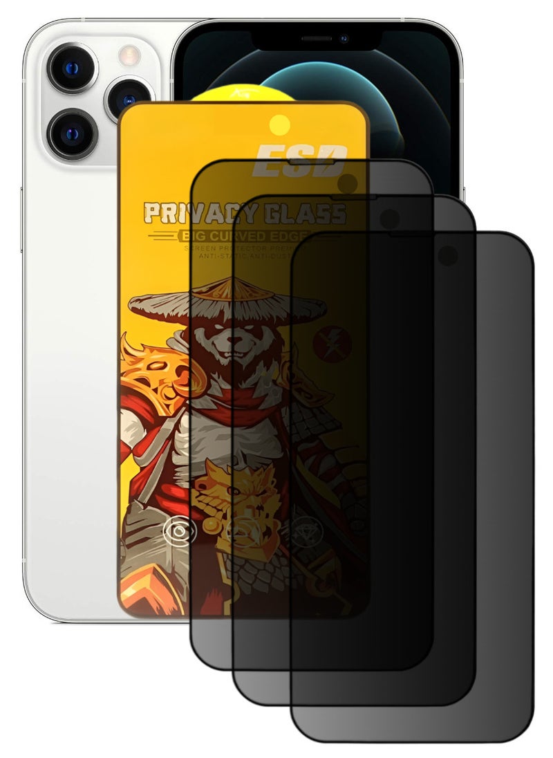 ESD 3 Pieces Tempered Dustproof Privacy Glass Screen Protector Compatible For iPhone 12 Pro - Image 1