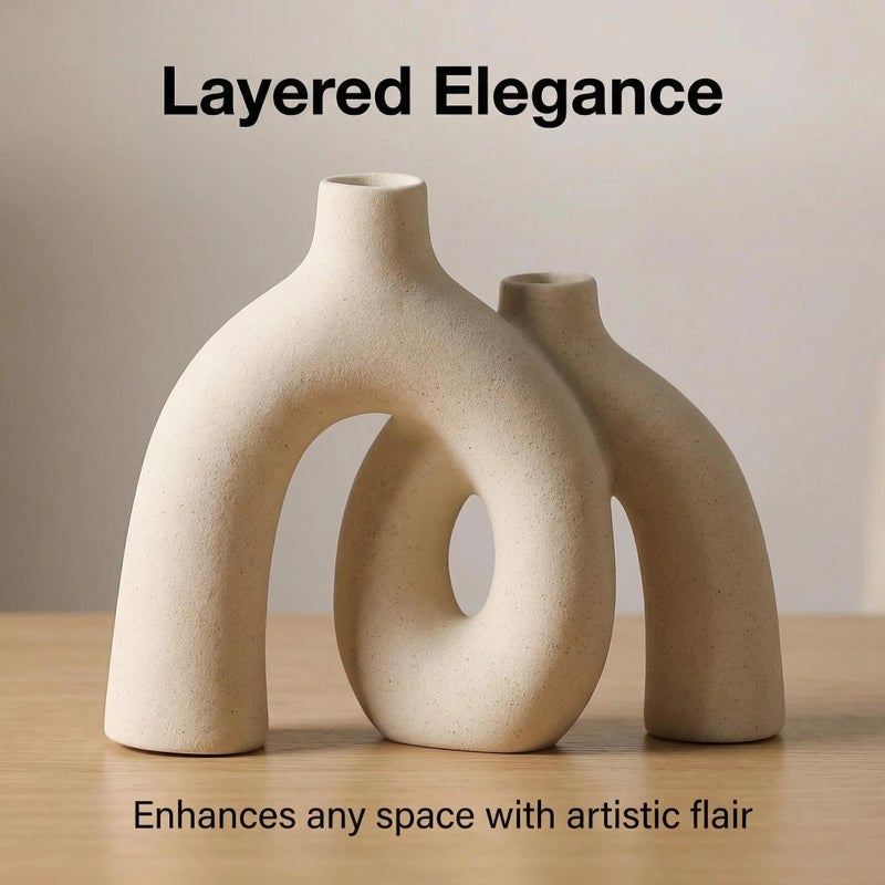 CEMABT Modern Nordic Boho Vase Set - Elegant Beige Matte Ceramic Home Decor for Living Room, Bookshelf, Mantel, Entryway Table & Console DÃ©cor | Shelf Decorations Easter Gift - Image 4