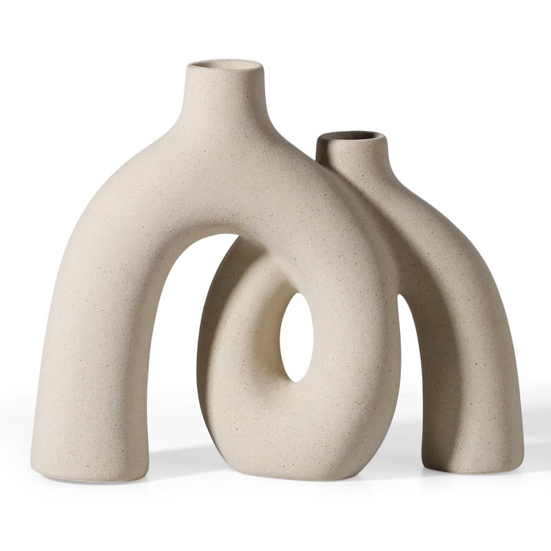 CEMABT Modern Nordic Boho Vase Set - Elegant Beige Matte Ceramic Home Decor for Living Room, Bookshelf, Mantel, Entryway Table & Console DÃ©cor | Shelf Decorations Easter Gift - Image 1