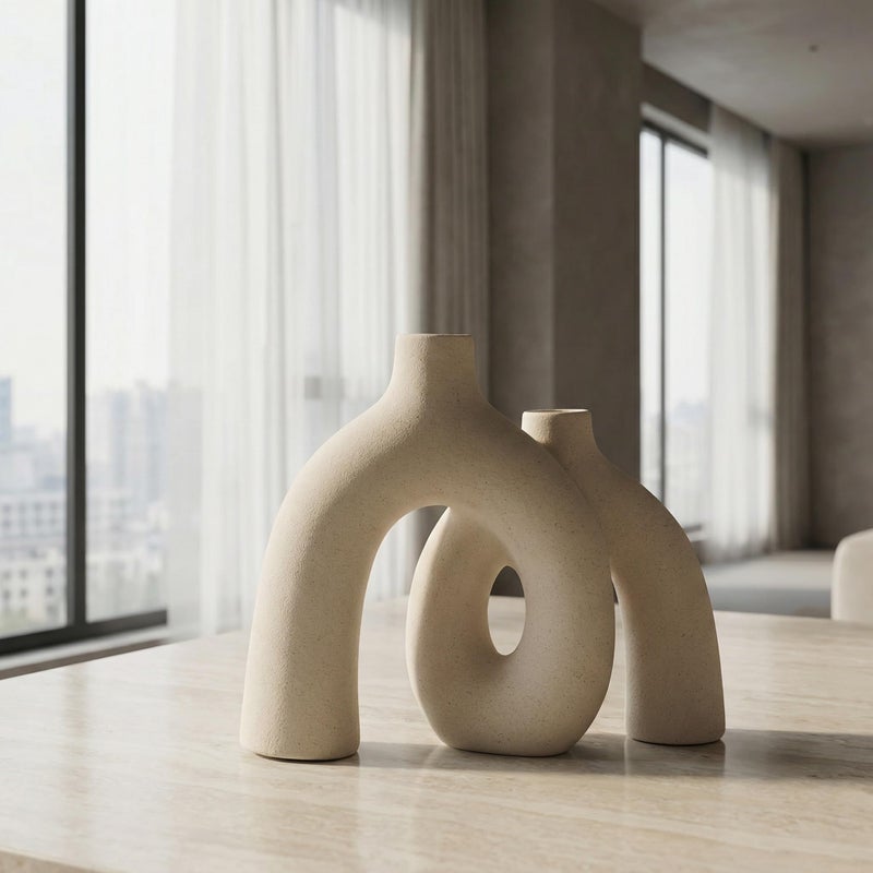 CEMABT Modern Nordic Boho Vase Set - Elegant Beige Matte Ceramic Home Decor for Living Room, Bookshelf, Mantel, Entryway Table & Console DÃ©cor | Shelf Decorations Easter Gift - Image 3