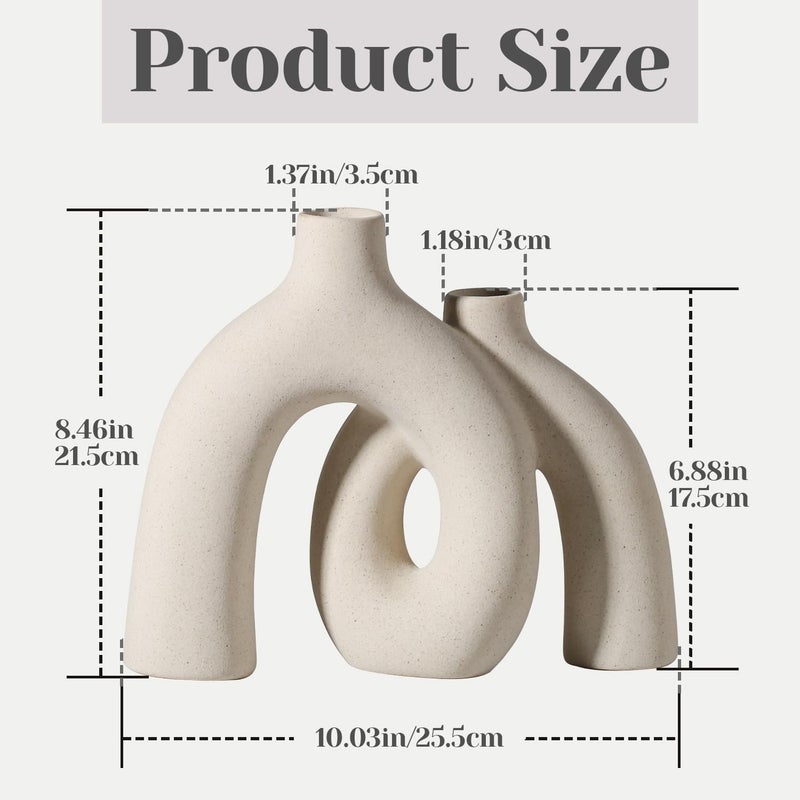 CEMABT Modern Nordic Boho Vase Set - Elegant Beige Matte Ceramic Home Decor for Living Room, Bookshelf, Mantel, Entryway Table & Console DÃ©cor | Shelf Decorations Easter Gift - Image 5