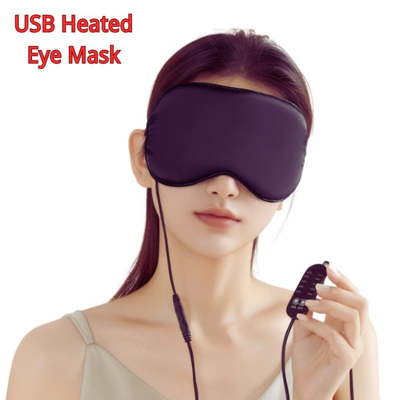 Grey USB Heated Eye Mask Hot Compress Sleep Mask For Travel Naps Relieves Eye Fatigue - Image 2