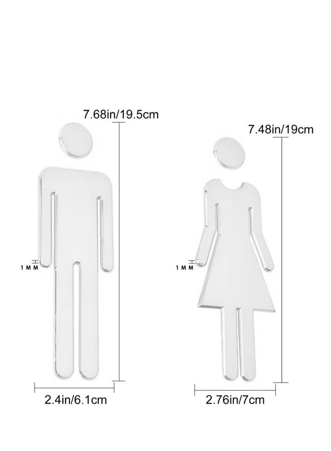 مايا لافتات ذاتية اللصق للذكور والإناث، لافتات دورات المياه، ديكورات الحمامات، لافتات مرايا بدون حفر، مناسبة للمنازل والفنادق والمكاتب والمتاجر ومواقف السيارات والمطاعم وما إلى ذلك، فضية اللون. - Image 4