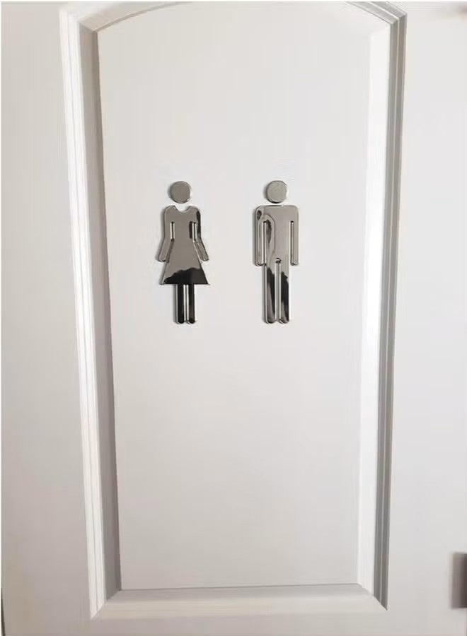 مايا لافتات ذاتية اللصق للذكور والإناث، لافتات دورات المياه، ديكورات الحمامات، لافتات مرايا بدون حفر، مناسبة للمنازل والفنادق والمكاتب والمتاجر ومواقف السيارات والمطاعم وما إلى ذلك، فضية اللون. - Image 2