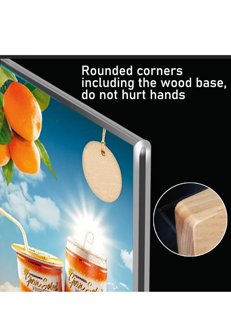 SYOSI A4 Acrylic Sign Holder Wood, 3 Pack Display Stands Double Sided Menu for Tables, Counter Poster Stand Restaurant Store Company L Shape - Image 4