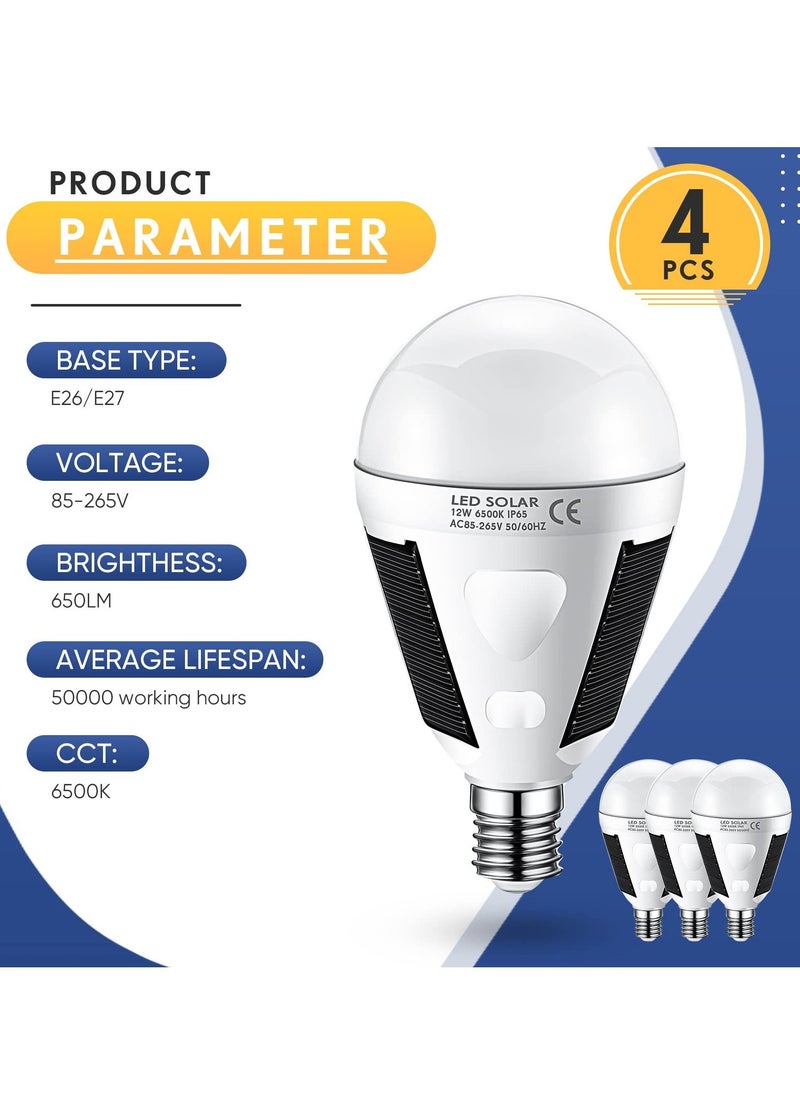 LED Solar Emergency Bulbs 4-Pack, E26/E27 7W Rechargeable for Power Failure, 6000K Daylight White, Hurricane Home Supplies, Outdoor Camping Hiking Lights - Image 2