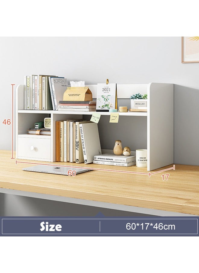 ZCM-HAPPY Compact Multi-Layer Desktop Bookshelf and Storage Rack with Drawer - 60x46 cm Dormitory Study Table Organizer  - Image 2