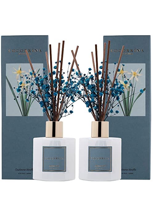 COCORRÃNA Cocorrna Premium Reed Diffuser Set with Preserved Babys Breath  Cotton Stick Cashmere Vanilla 2 Packs 67oz Scent Fragrance Oil Diffuser for Bedroom Bathroom Home Dcor 