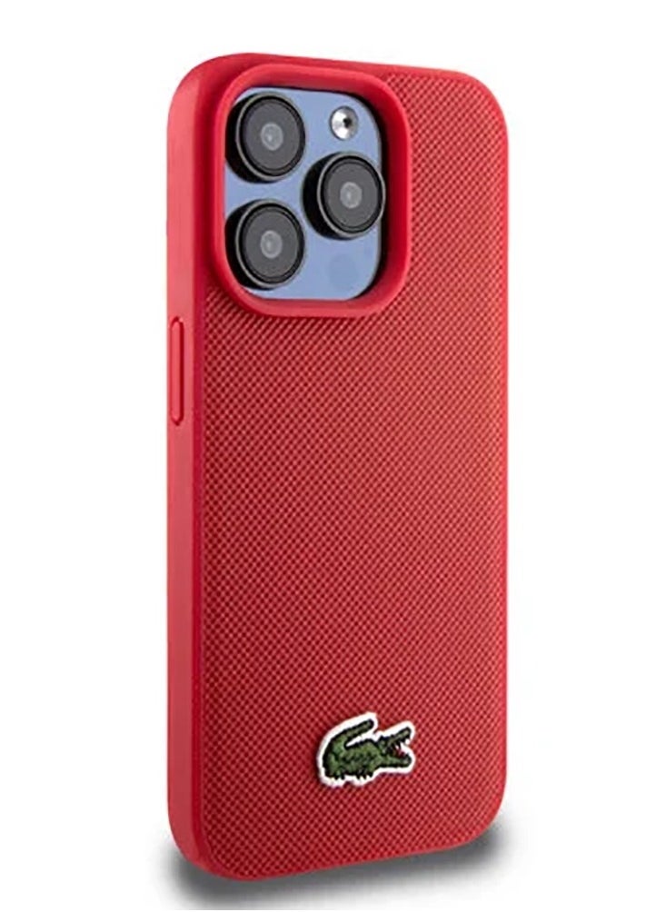 LACOSTE - iPhone 15 Pro Case HC Iconic Petit Pique PU Woven Logo / Easy Installation / Unique Design / Scratch and Bump Protection / High-Quality Materials - Red - Image 1