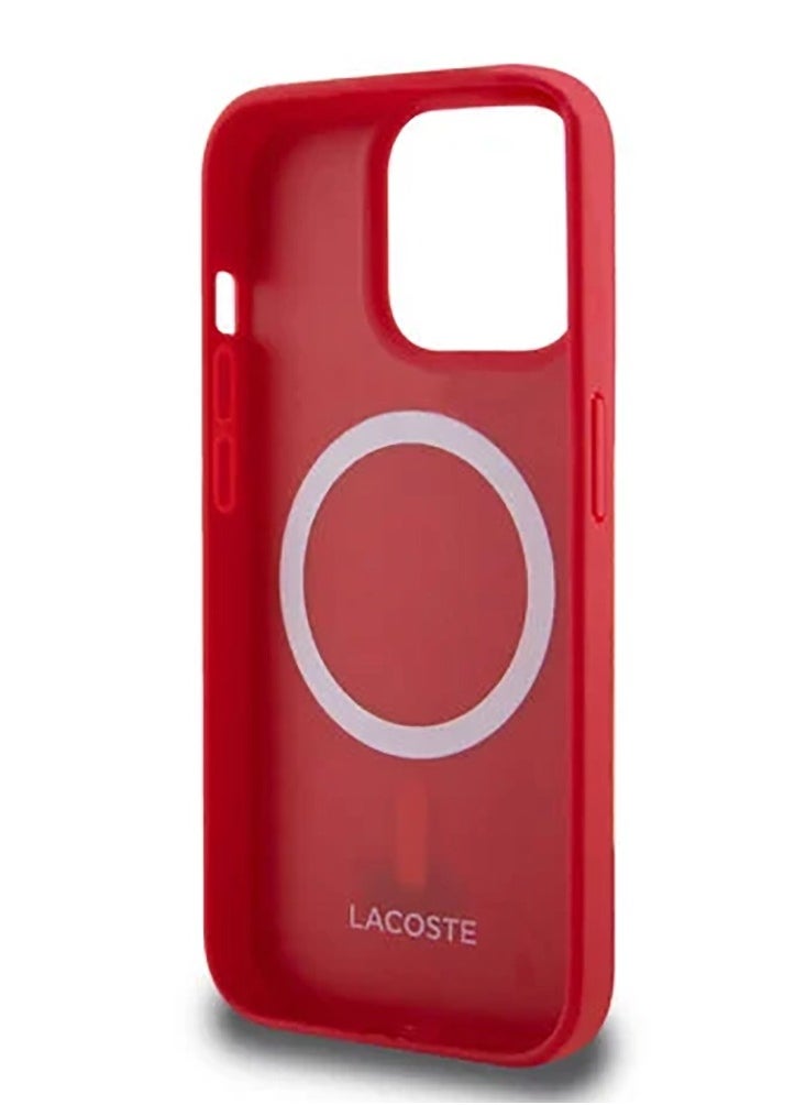 LACOSTE - iPhone 15 Pro Case HC Iconic Petit Pique PU Woven Logo / Easy Installation / Unique Design / Scratch and Bump Protection / High-Quality Materials - Red - Image 1