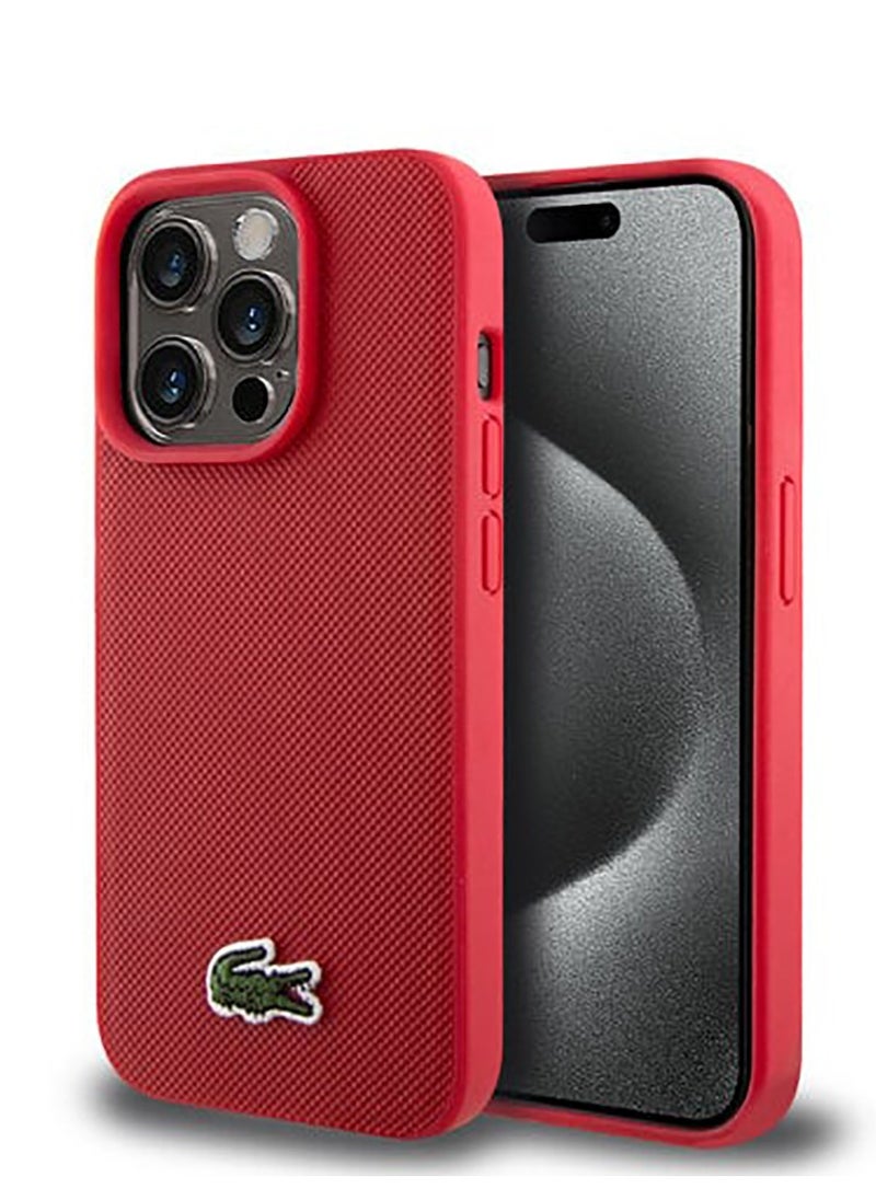 LACOSTE - iPhone 15 Pro Case HC Iconic Petit Pique PU Woven Logo / Easy Installation / Unique Design / Scratch and Bump Protection / High-Quality Materials - Red - Image 1