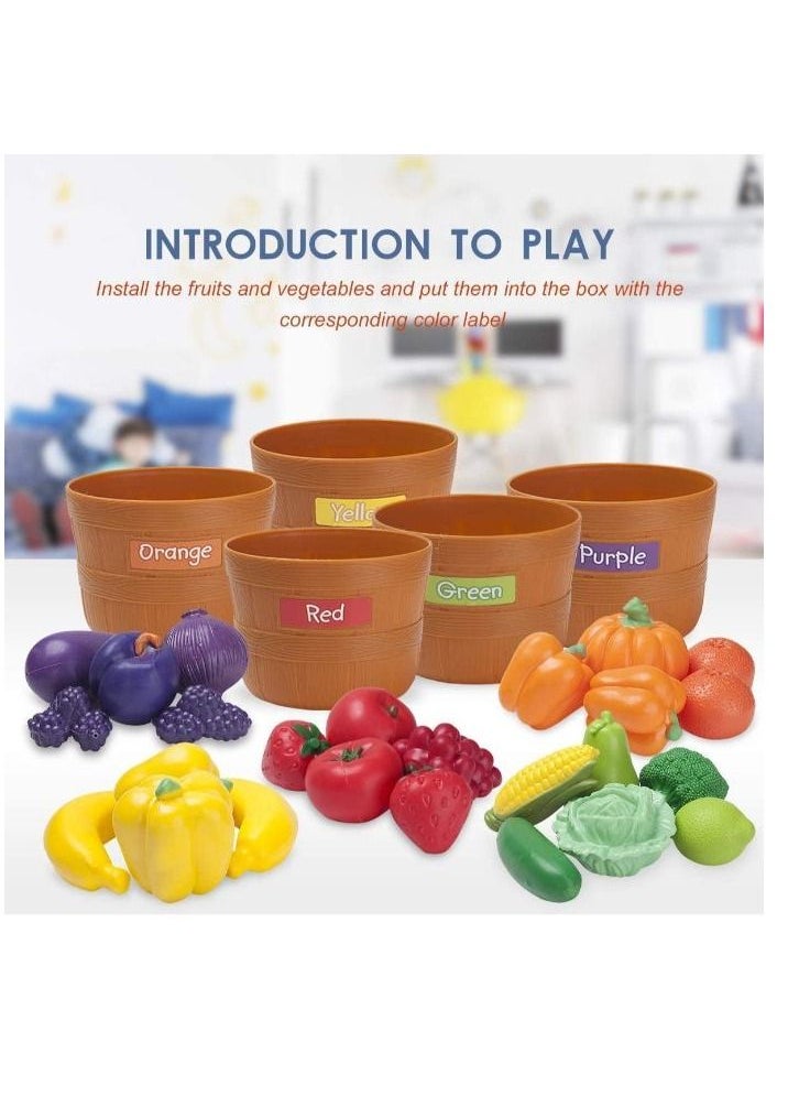 Generic - Pretend Play for Kids Fruits and Vegetables Toys with Baskets 30 Piece Set - Image 1