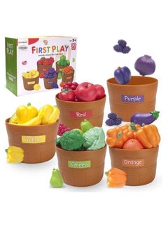 Pretend Play for Kids Fruits and Vegetables Toys with Baskets 30 Piece Set