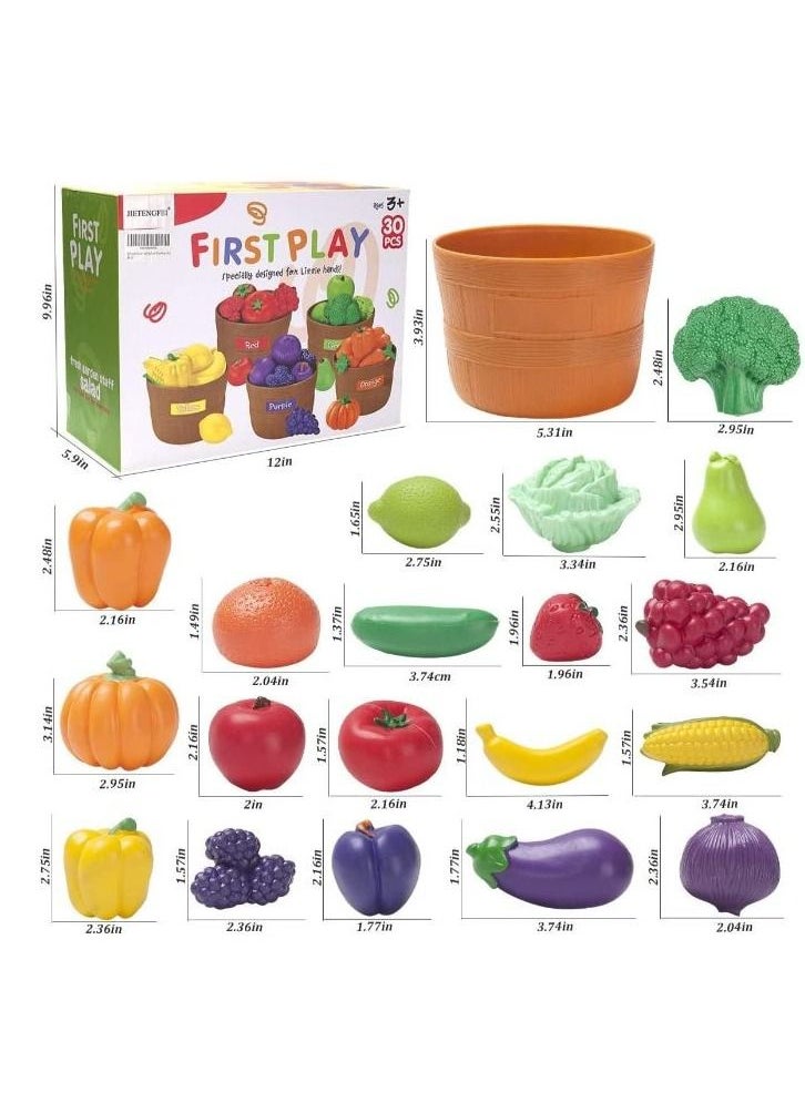 Generic - Pretend Play for Kids Fruits and Vegetables Toys with Baskets 30 Piece Set - Image 1