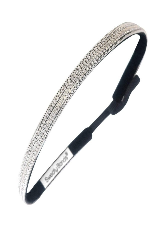 Sweaty Bands Womens Girls Headband - Non-Slip, Velvet-Lined Sparkly Hairband - Bling It Dripping in Diamonds Silver 3/8-Inch - Image 1
