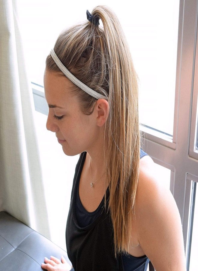 Sweaty Bands Womens Girls Headband - Non-Slip, Velvet-Lined Sparkly Hairband - Bling It Dripping in Diamonds Silver 3/8-Inch - Image 3