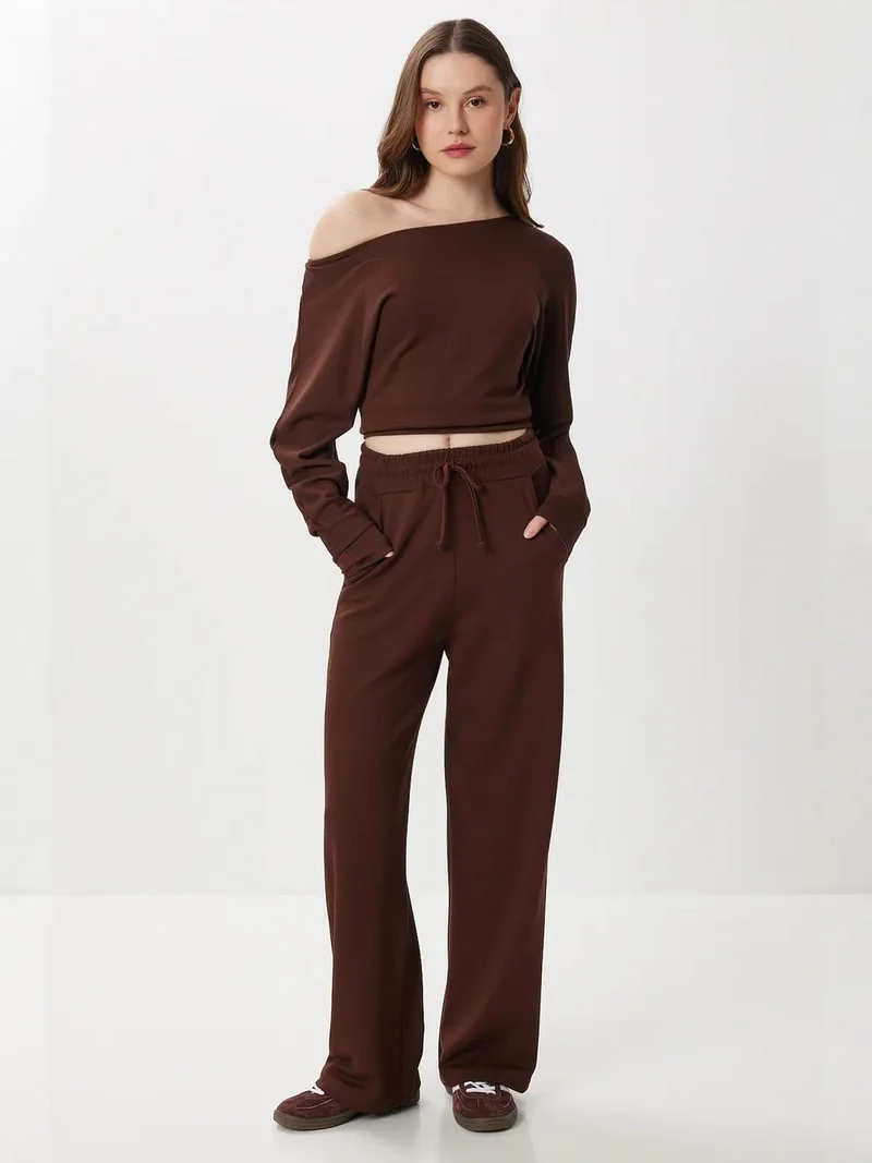 إسطنبول الساحرة ISTANBUL Asymmetrical Collar Long Sleeve Two-Piece Set with Wide Leg Pants